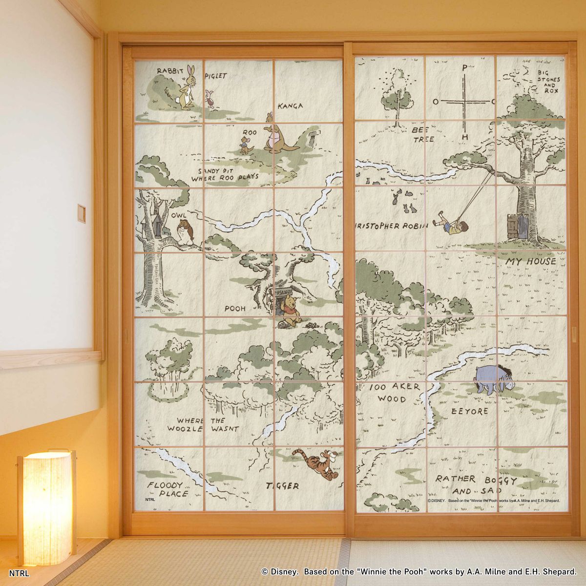 くまのプーさん ディズニーキャラクター 障子紙  地図  NTLWP-009S のりで貼るタイプ 幅約92cm×長さ約182cm 2枚1組 アサヒペン