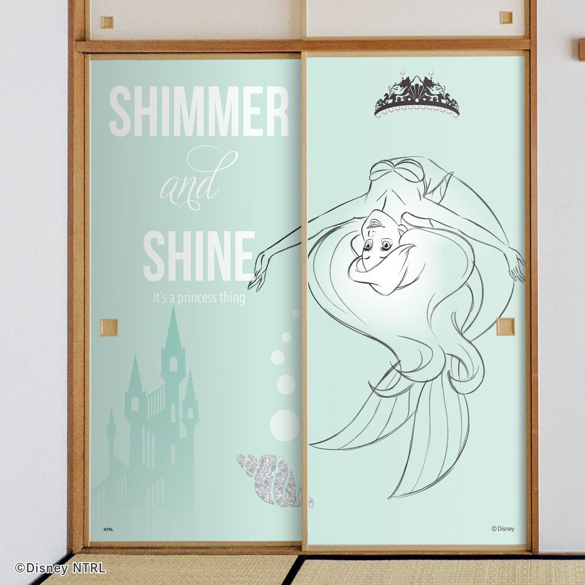 ディズニーキャラクター ふすま紙 ディズニープリンセス リトル・マーメイド アリエル  NTLP-001F 水で貼るタイプ 再湿 襖紙 幅約92cm×長さ約182cm 2枚1組 アサヒペン