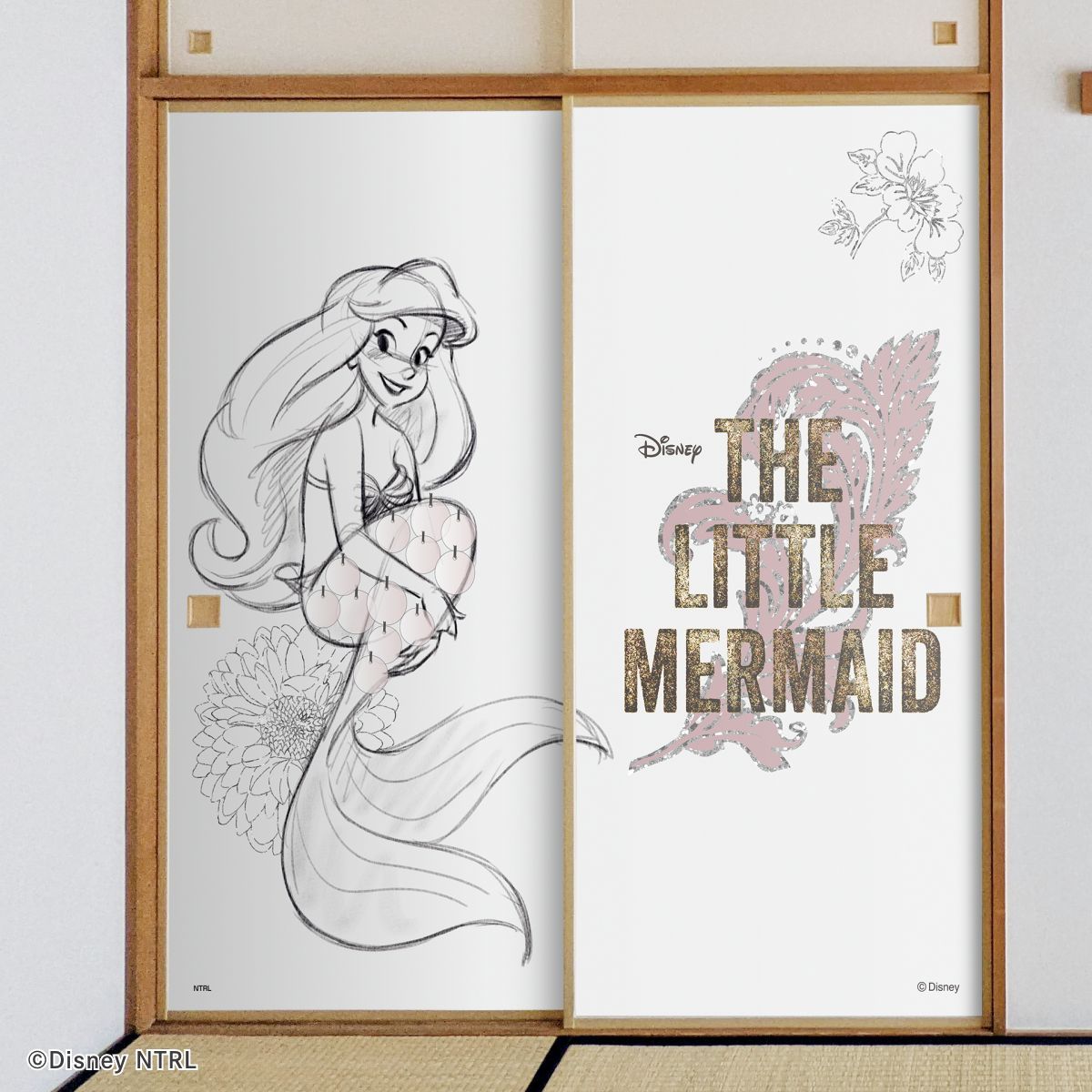 ディズニーキャラクター ふすま紙 ディズニープリンセス リトル・マーメイド アリエル NTLP-002F 水で貼るタイプ 再湿 襖紙 幅約92cm×長さ約182cm 2枚1組 アサヒペン