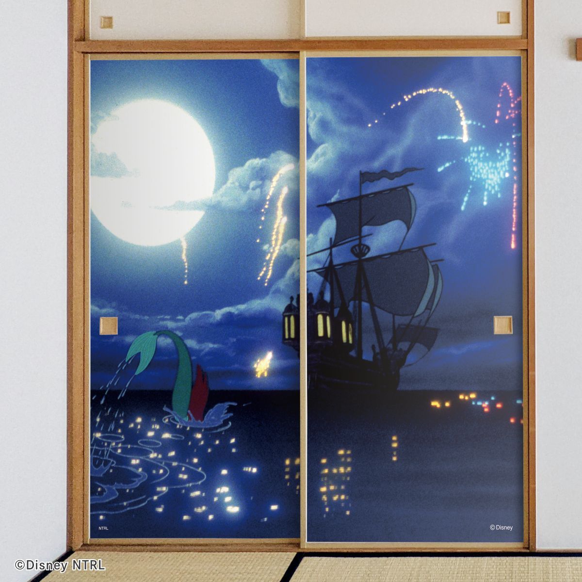 ディズニーキャラクター ふすま紙 ディズニープリンセス リトル・マーメイド アリエル  NTLP-010F 水で貼るタイプ 再湿 襖紙 幅約92cm×長さ約182cm 2枚1組 アサヒペン