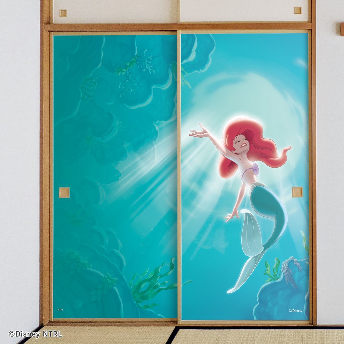 ディズニーキャラクター ふすま紙 ディズニープリンセス リトル・マーメイド  NTLP-015F 水で貼るタイプ 再湿 襖紙 幅約92cm×長さ約182cm 2枚1組 アサヒペン