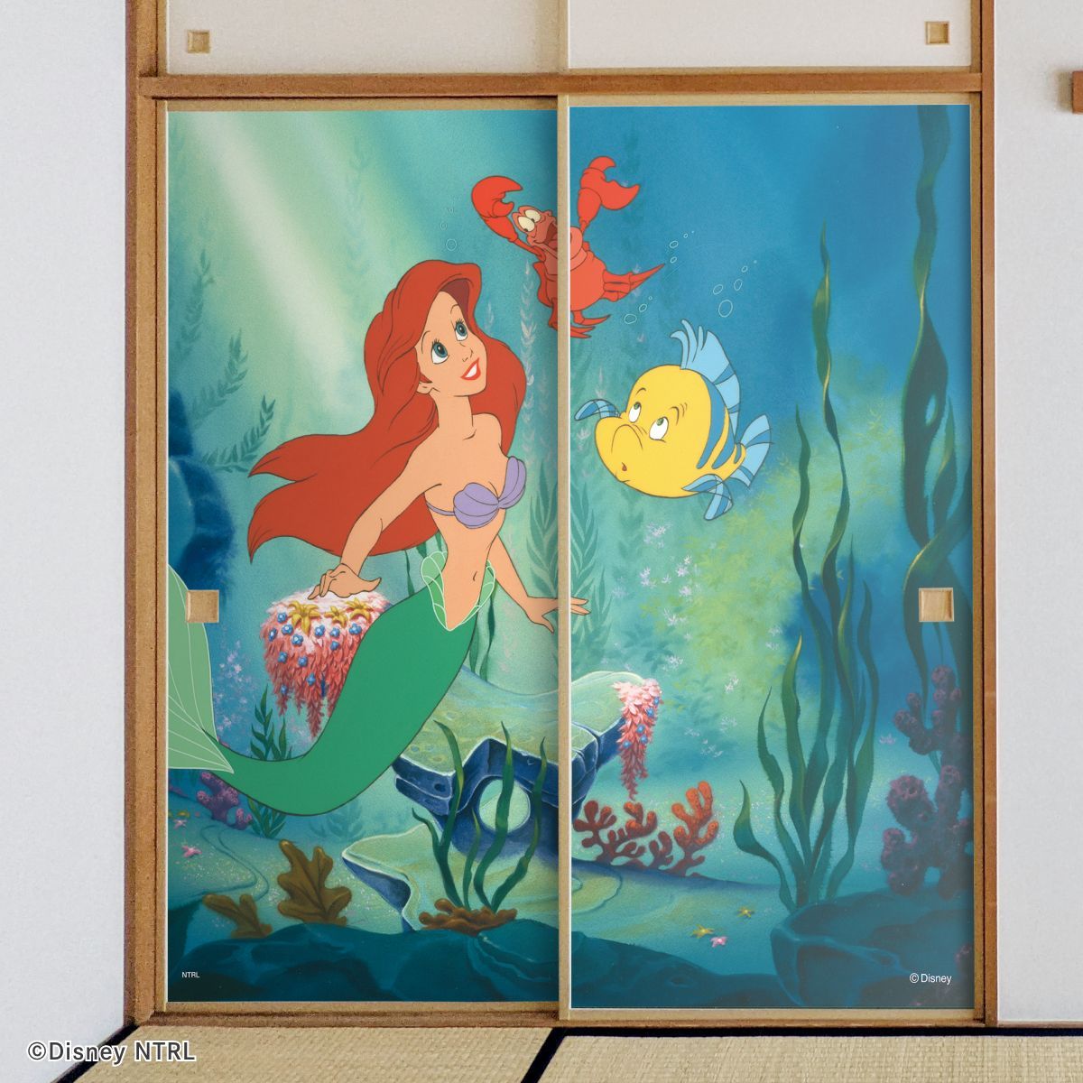 ディズニーキャラクター ふすま紙 ディズニープリンセス リトル・マーメイド  NTLP-016F 水で貼るタイプ 再湿 襖紙 幅約92cm×長さ約182cm 2枚1組 アサヒペン