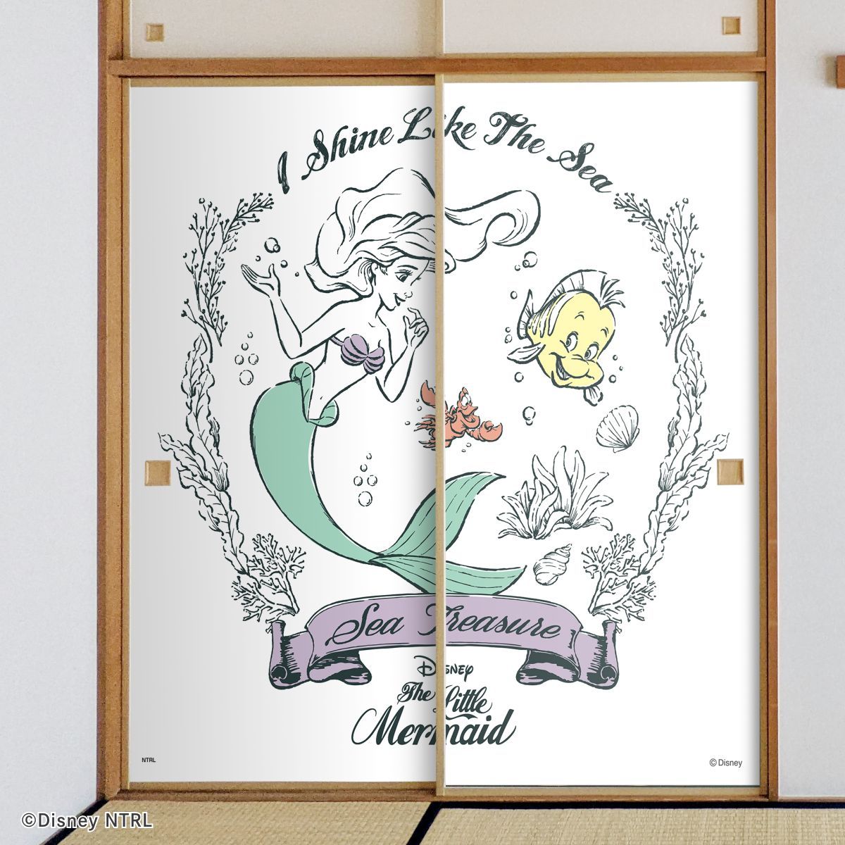 ディズニーキャラクター ふすま紙 ディズニープリンセス リトル・マーメイド  NTLP-021F 水で貼るタイプ 再湿 襖紙 幅約92cm×長さ約182cm 2枚1組 アサヒペン