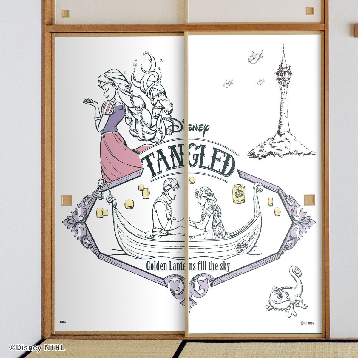 ディズニーキャラクター ふすま紙 ディズニープリンセス 塔の上のラプンツェル  NTLP-022F 水で貼るタイプ 再湿 襖紙 幅約92cm×長さ約182cm 2枚1組 アサヒペン
