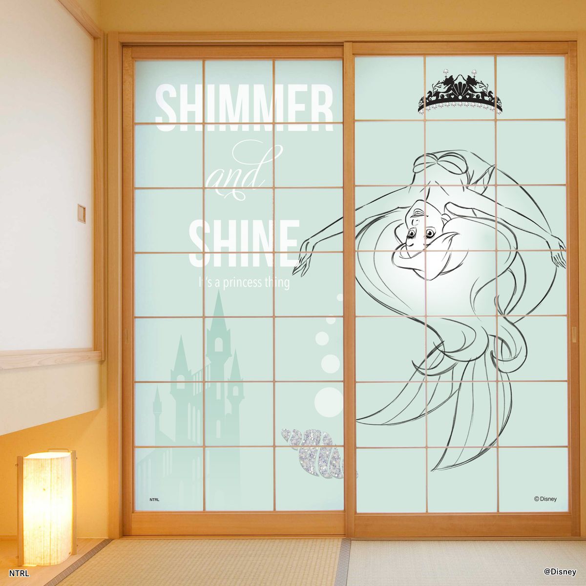 ディズニーキャラクター 障子紙 ディズニープリンセス リトル・マーメイド アリエル  NTLP-001S のりで貼るタイプ 幅約92cm×長さ約182cm 2枚1組 アサヒペン