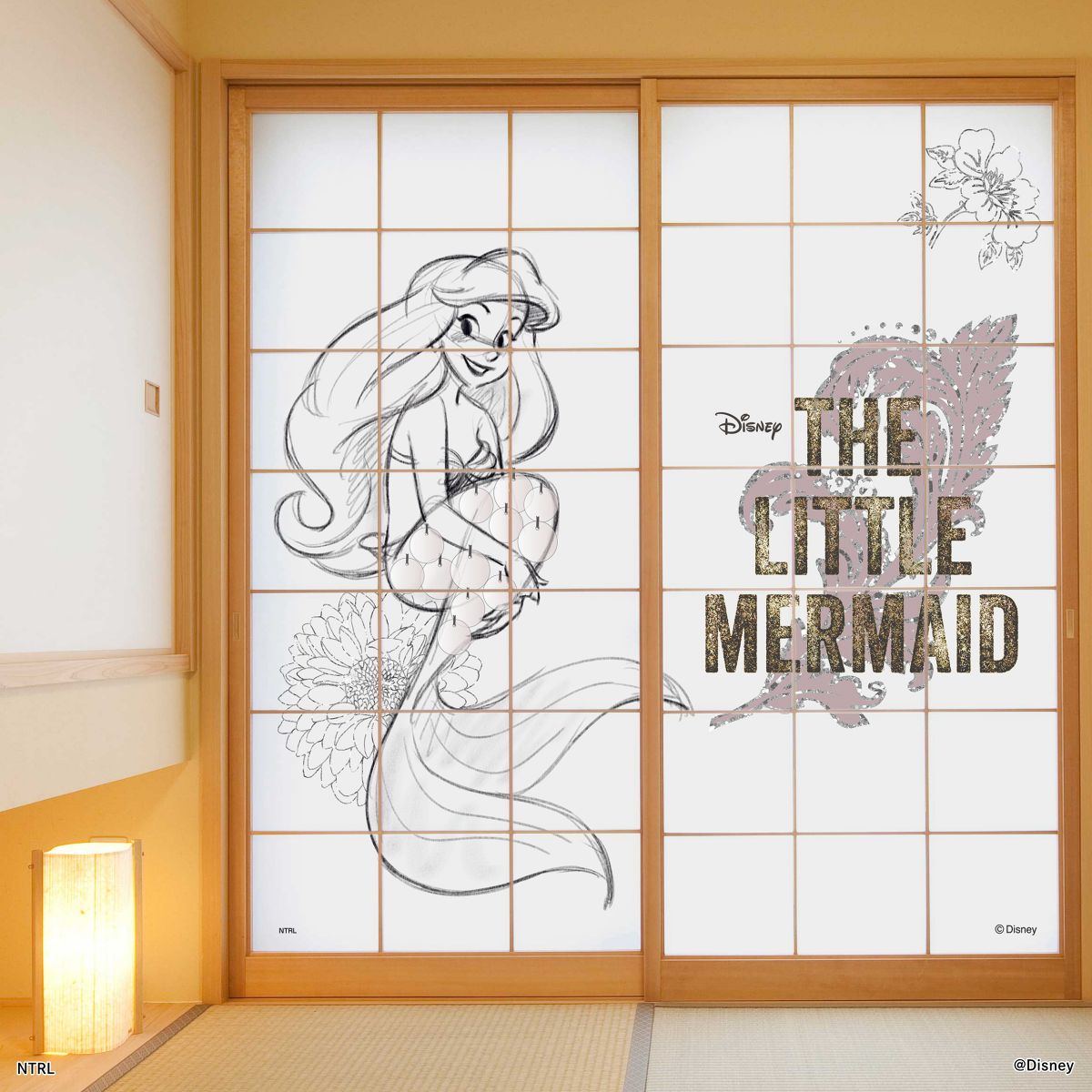 ディズニーキャラクター 障子紙 ディズニープリンセス リトル・マーメイド アリエル NTLP-002S のりで貼るタイプ 幅約92cm×長さ約182cm 2枚1組 アサヒペン