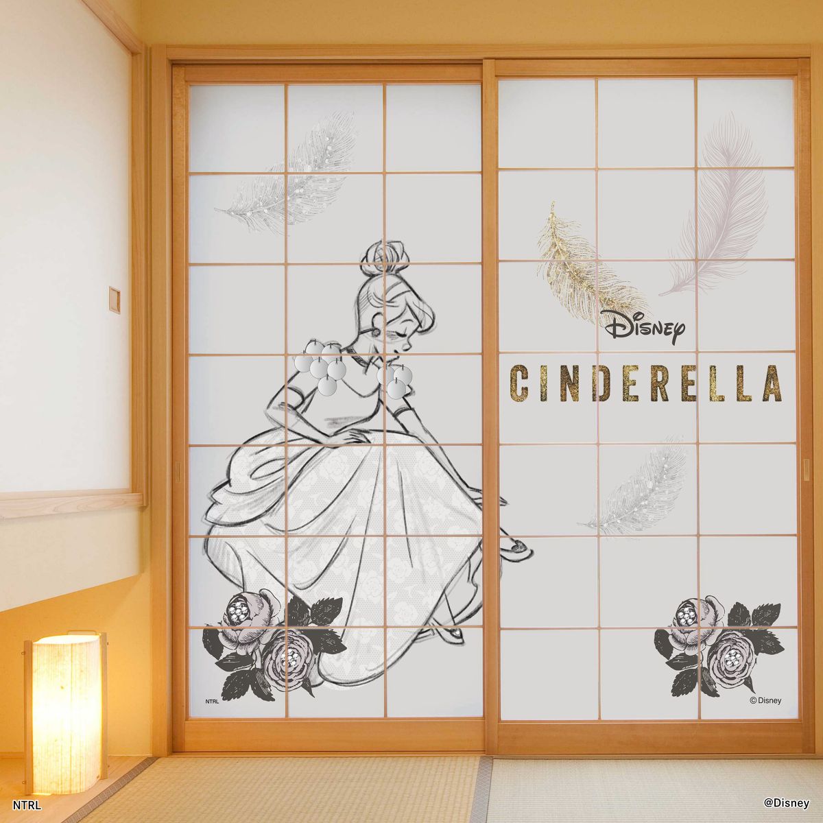 ディズニーキャラクター 障子紙 ディズニープリンセス シンデレラ  NTLP-007S のりで貼るタイプ 幅約92cm×長さ約182cm 2枚1組 アサヒペン