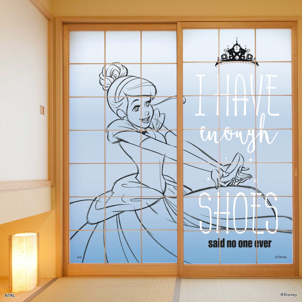 ディズニーキャラクター 障子紙 ディズニープリンセス シンデレラ  I HAVE enough SHOES  NTLP-004S のりで貼るタイプ 幅約92cm×長さ約182cm 2枚1組 アサヒペン