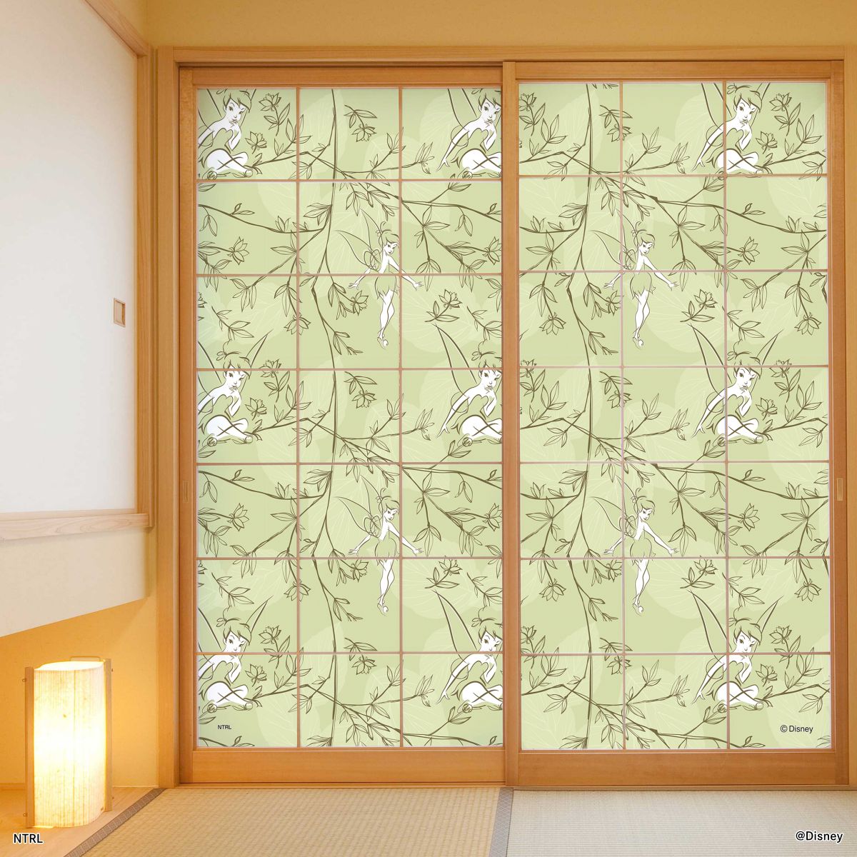【廃番のため1月29日販売終了】ディズニーキャラクター 障子紙  ティンカー・ベル  ボタニカル NTLP-024S のりで貼るタイプ 幅約92cm×長さ約182cm 2枚1組 アサヒペン
