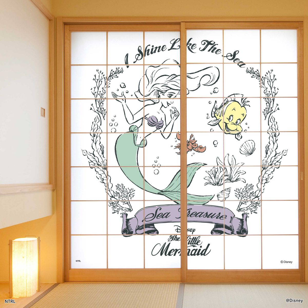 ディズニーキャラクター 障子紙 ディズニープリンセス リトル・マーメイド  NTLP-021S のりで貼るタイプ 幅約92cm×長さ約182cm 2枚1組 アサヒペン