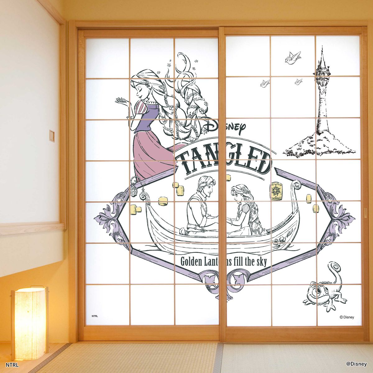 ディズニーキャラクター 障子紙 ディズニープリンセス 塔の上のラプンツェル  NTLP-022S のりで貼るタイプ 幅約92cm×長さ約182cm 2枚1組 アサヒペン