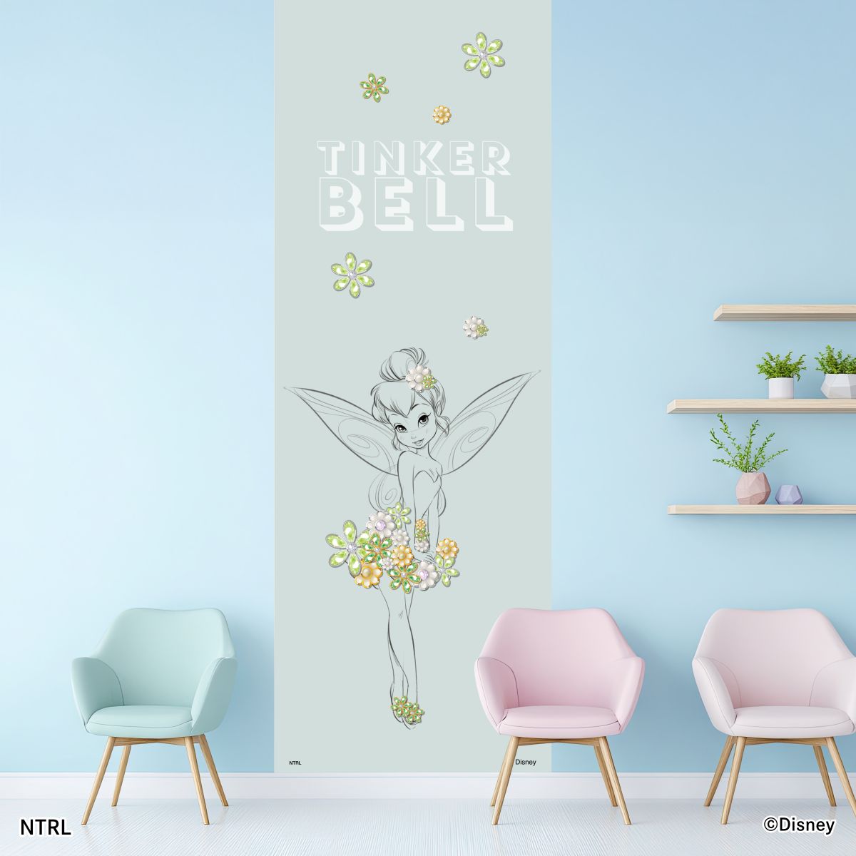 【廃番のため1月29日販売終了】ディズニーキャラクター のりなし壁紙 ディズニープリンセス ティンカーベル NTLP-003W のり貼りタイプ 幅約97cm×長さ約265cm 1枚入り