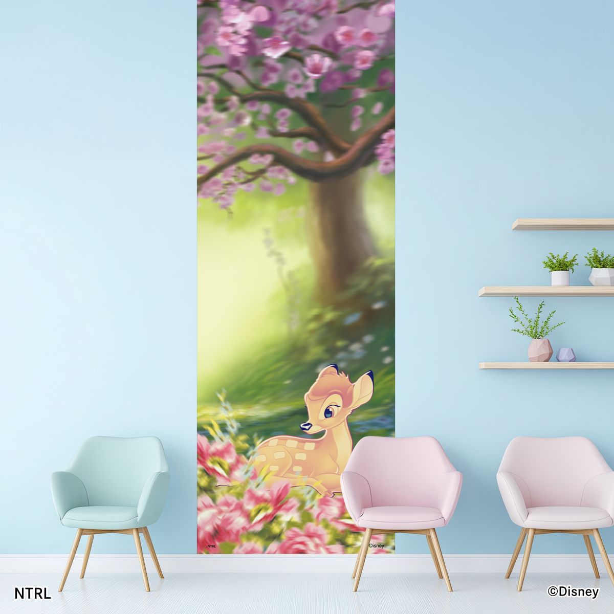 【廃番のため1月29日販売終了】ディズニーキャラクター のりなし壁紙 バンビ NTLP-008W のり貼りタイプ 幅約97cm×長さ約265cm 1枚入り