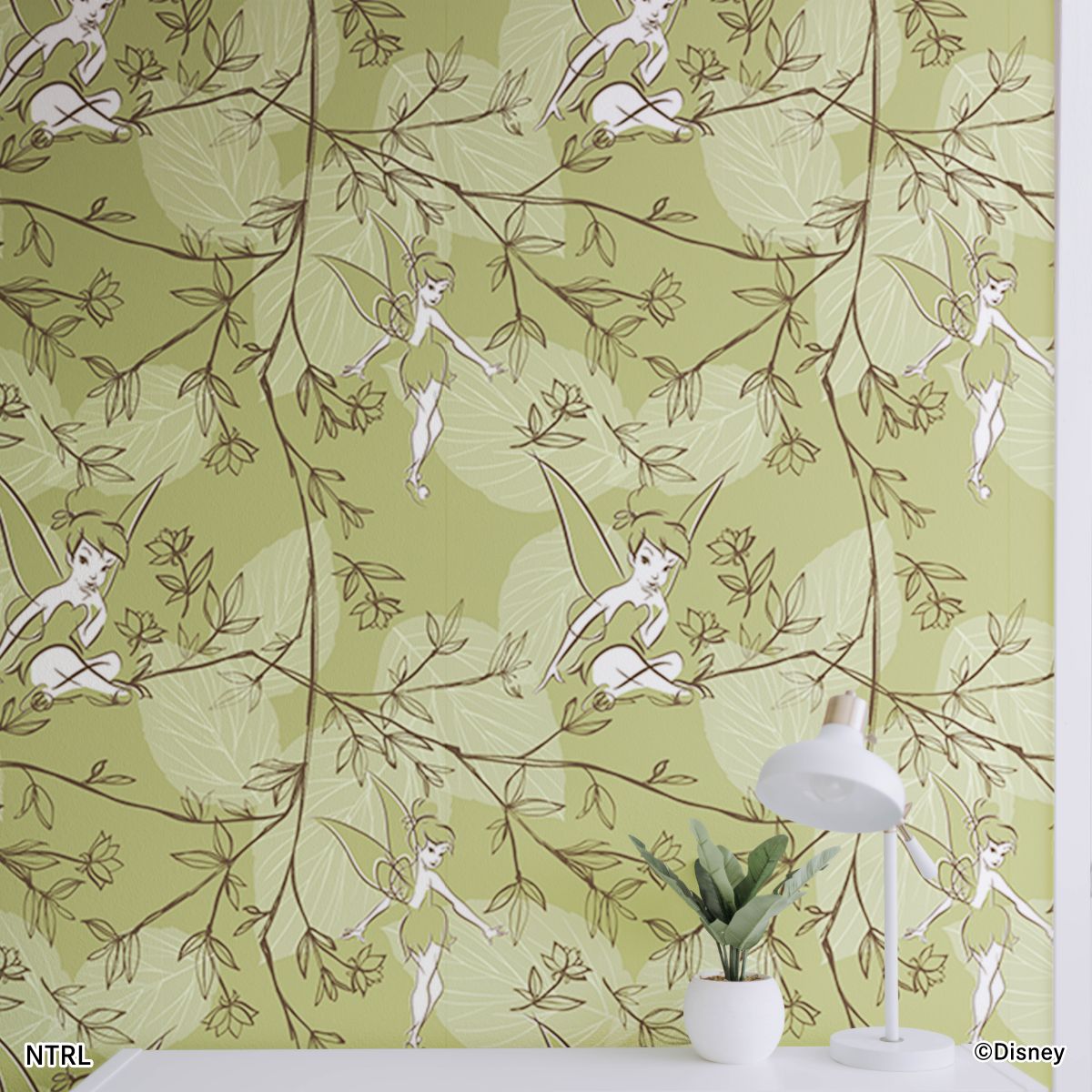 【廃番のため1月29日販売終了】ディズニーキャラクター のりなし壁紙 ディズニープリンセス ボタニカル ティンカーベル NTLP-024W のり貼りタイプ 幅約97cm×長さ約265cm 1枚入り