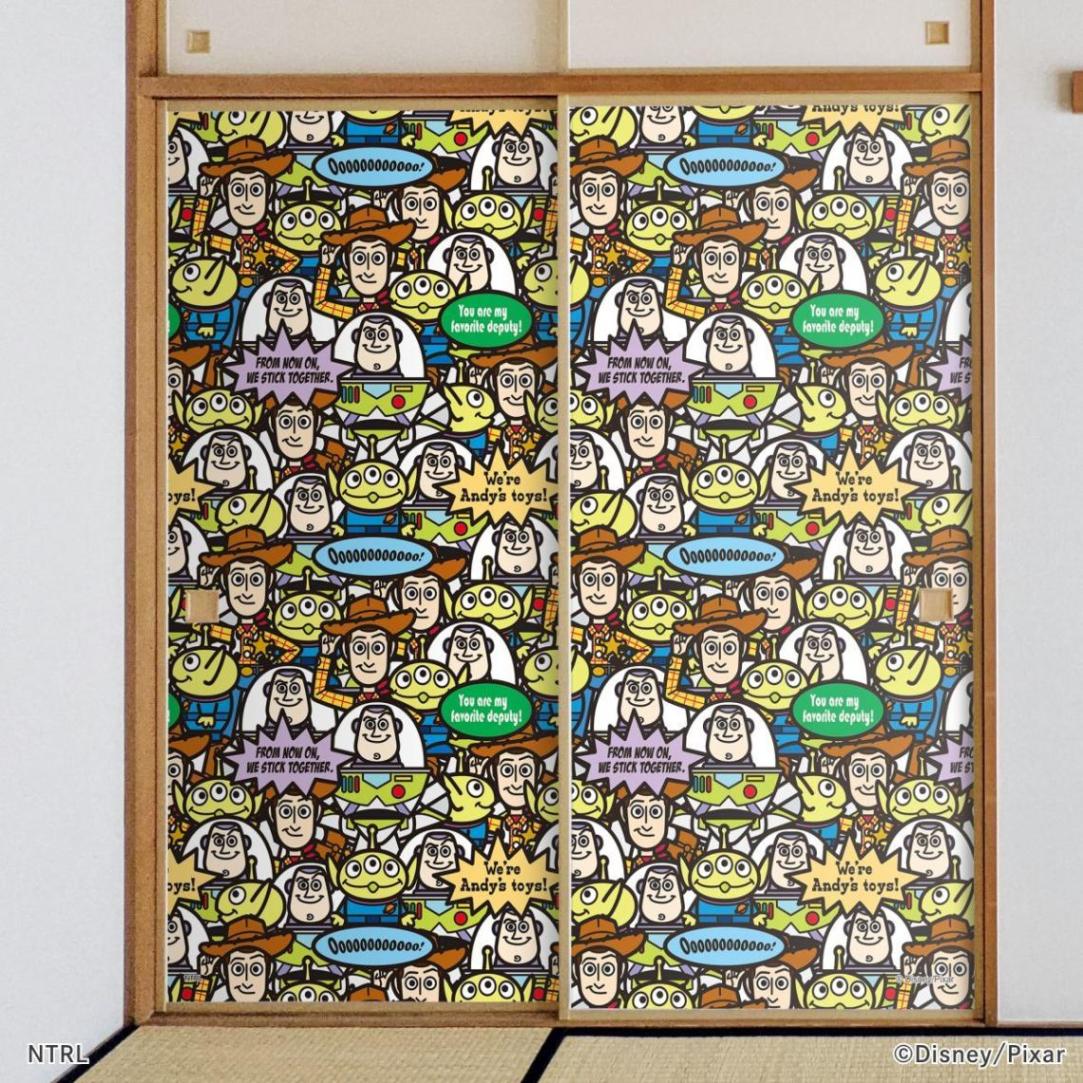 ディズニーキャラクター ピクサー ふすま紙 トイ・ストーリー  ウッディ＆バズ＆ リトル・グリーン・メン エイリアン NTLX-008F 水で貼るタイプ 再湿 襖紙 幅約92cm×長さ約182cm 2枚1組 アサヒペン