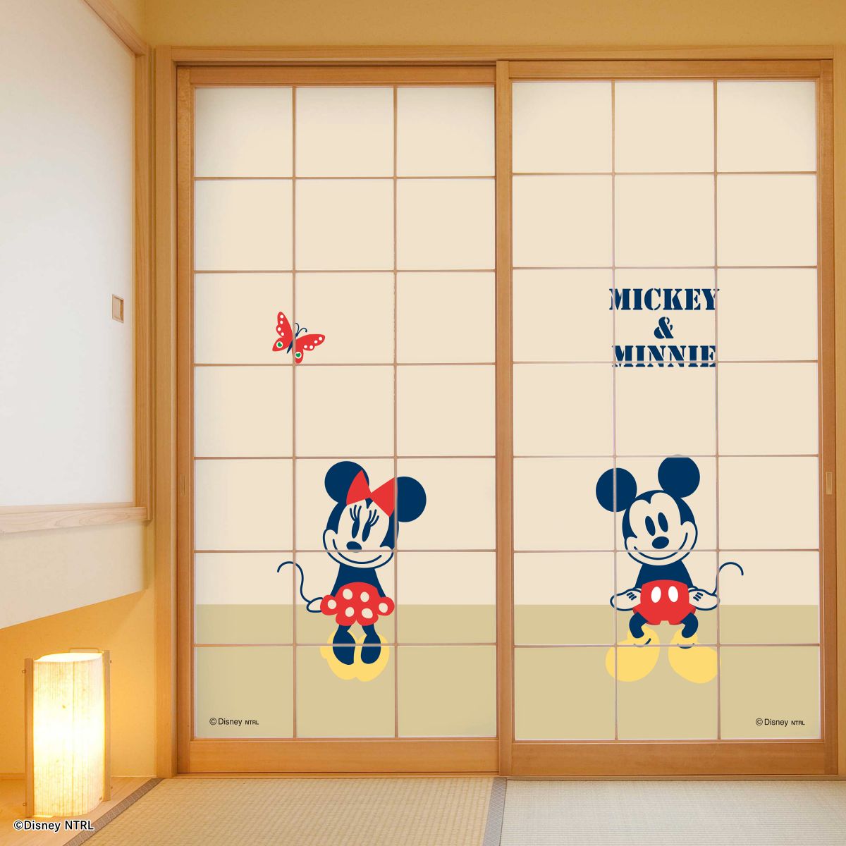 【廃番のため1月29日販売終了】ディズニーキャラクター 障子紙 ミッキー＆ミニー クラフト  NTLD-001S のりで貼るタイプ 幅約92cm×長さ約182cm 2枚1組 アサヒペン