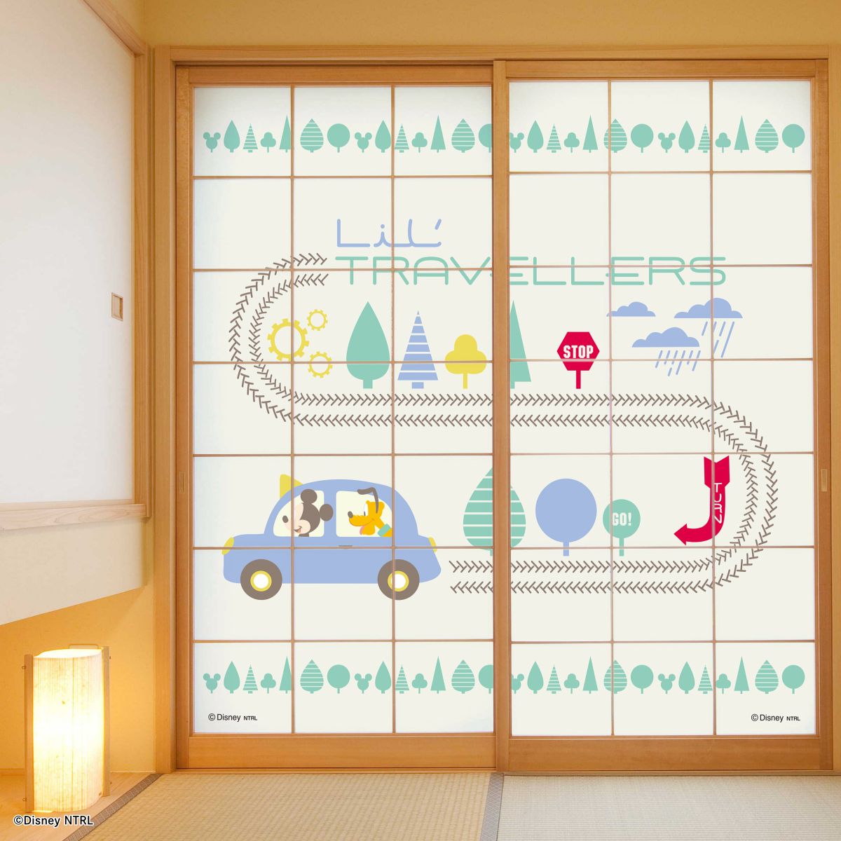 【廃番のため1月29日販売終了】ディズニーキャラクター 障子紙 ミッキー＆フレンズ ドライブ  NTLD-002S のりで貼るタイプ 幅約92cm×長さ約182cm 2枚1組 アサヒペン