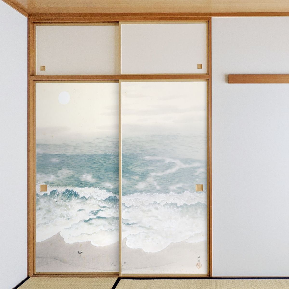 日本の名画 ふすま紙 横山大観 海潮四題・秋 2枚1組 水で貼るタイプ 幅91cm×長さ182cm 襖紙 JYT_005F