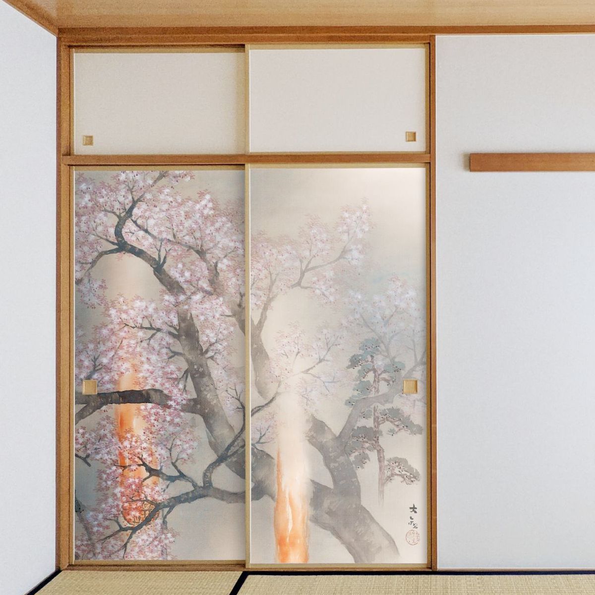 日本の名画 ふすま紙 横山大観 夜桜 花 2枚1組 水で貼るタイプ 幅91cm×長さ182cm 襖紙 JYT_006F
