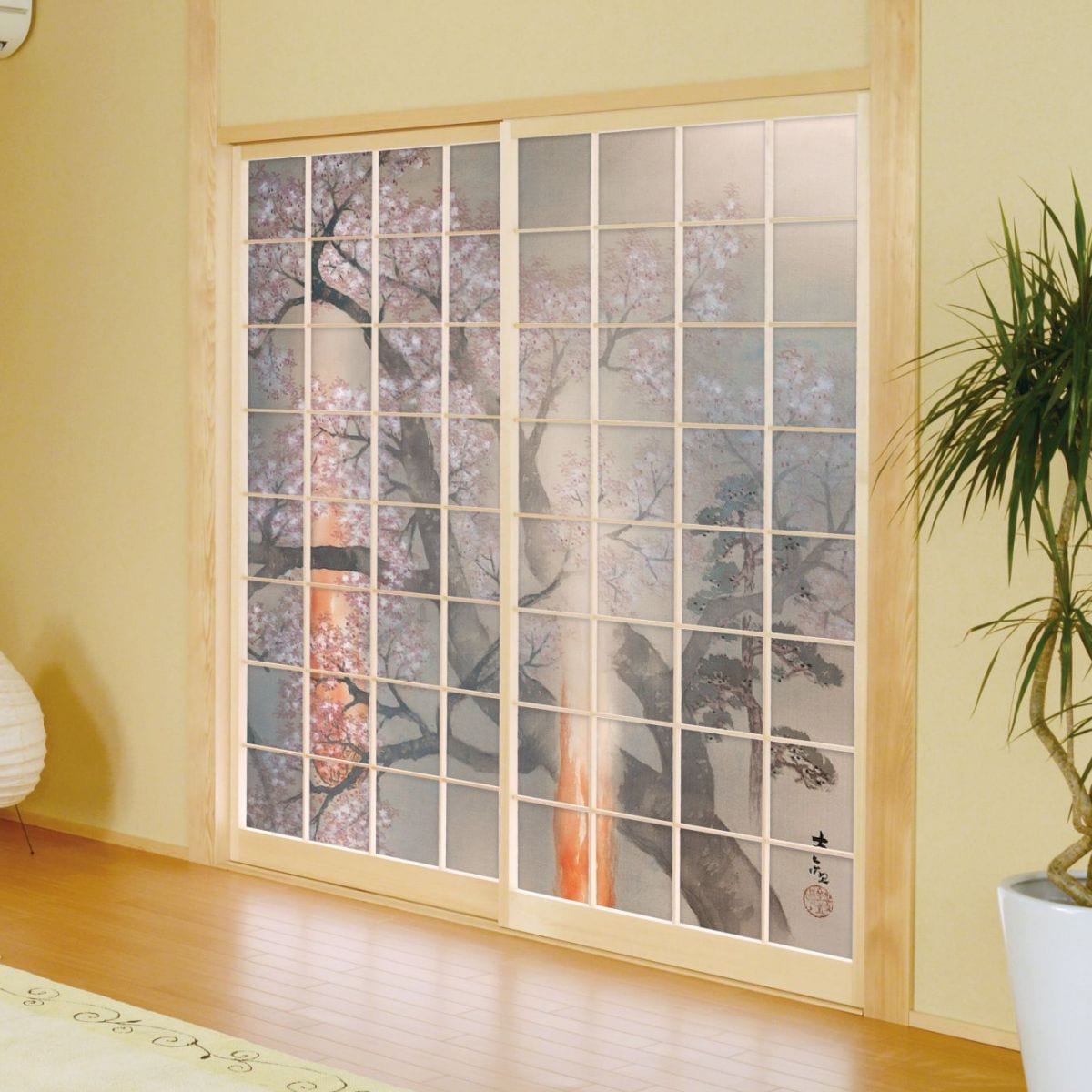 障子紙 和柄 日本の名画 横山大観 夜桜 花 2枚1組 のりで貼るタイプ 幅91cm×長さ182cm JYT_006S