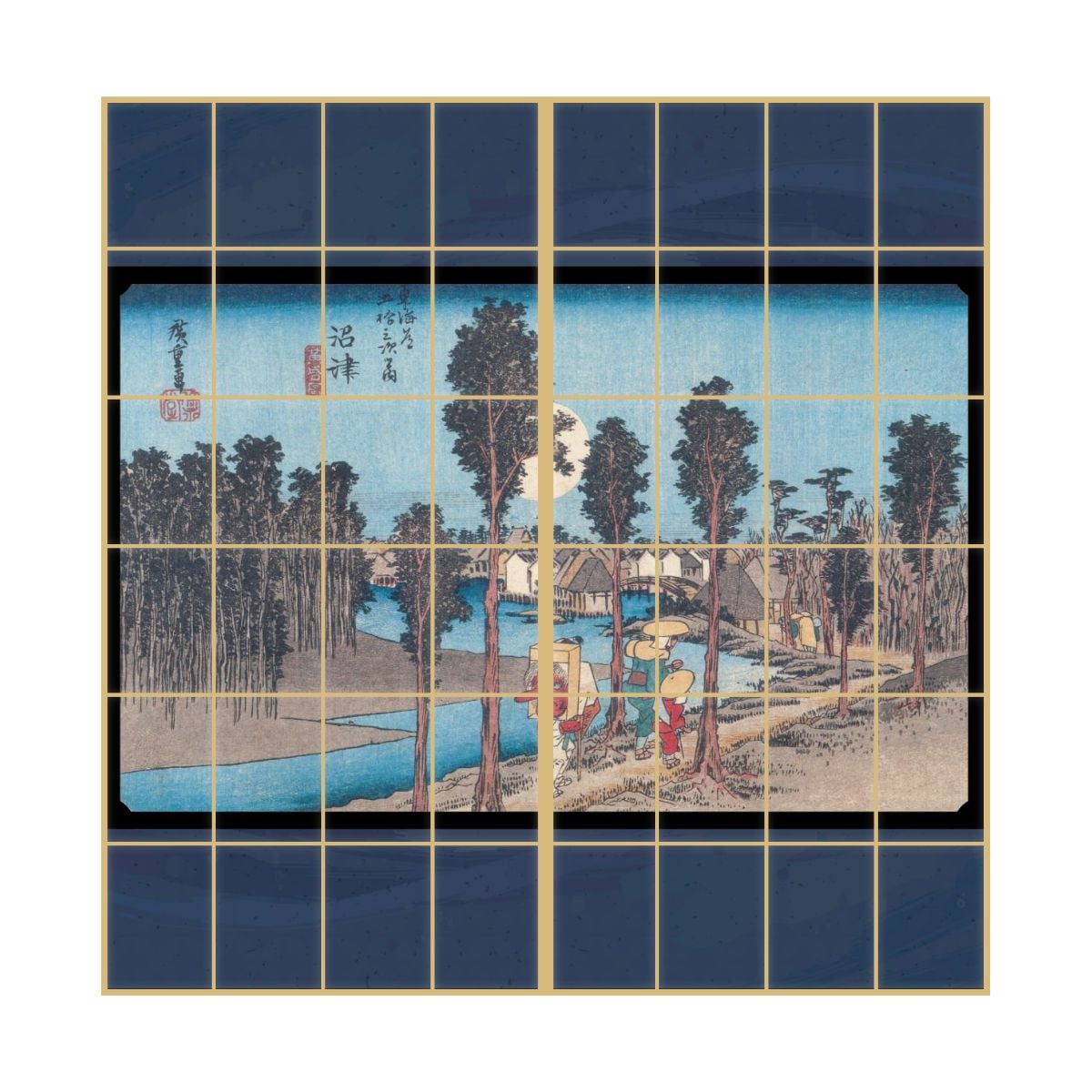 浮世絵 障子紙 東海道五十三次 歌川広重 沼津宿 黄昏図 2枚1組 のりで貼るタイプ 幅91cm×長さ182cm JTB-013S