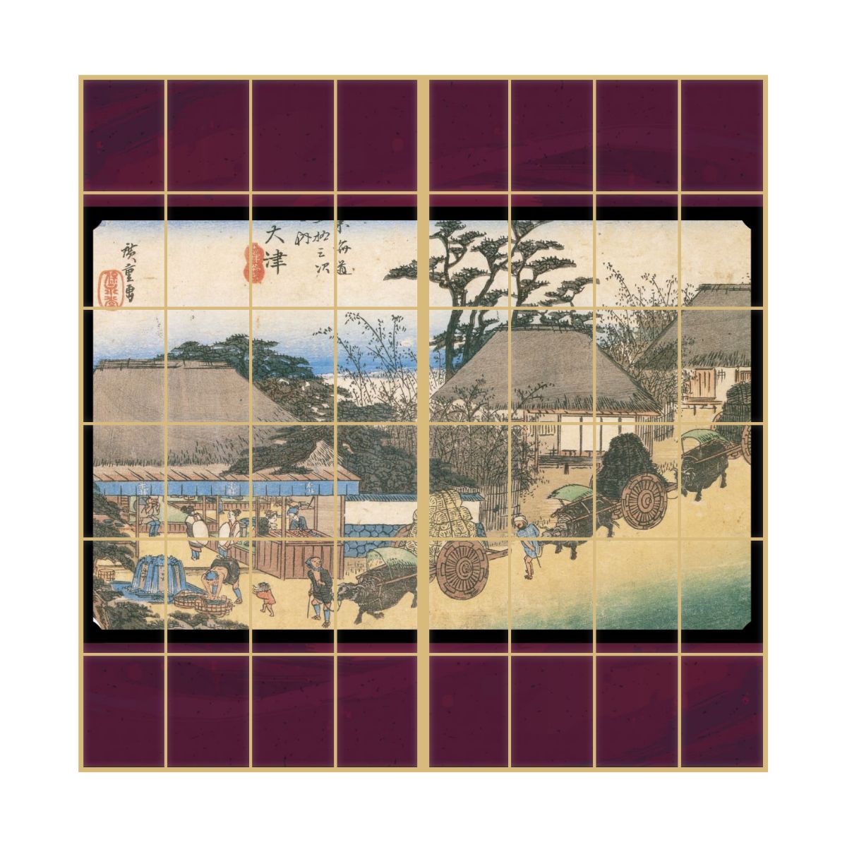 浮世絵 障子紙 東海道五十三次 歌川広重 大津宿 走井茶店 2枚1組 のりで貼るタイプ 幅91cm×長さ182cm JTB-054S