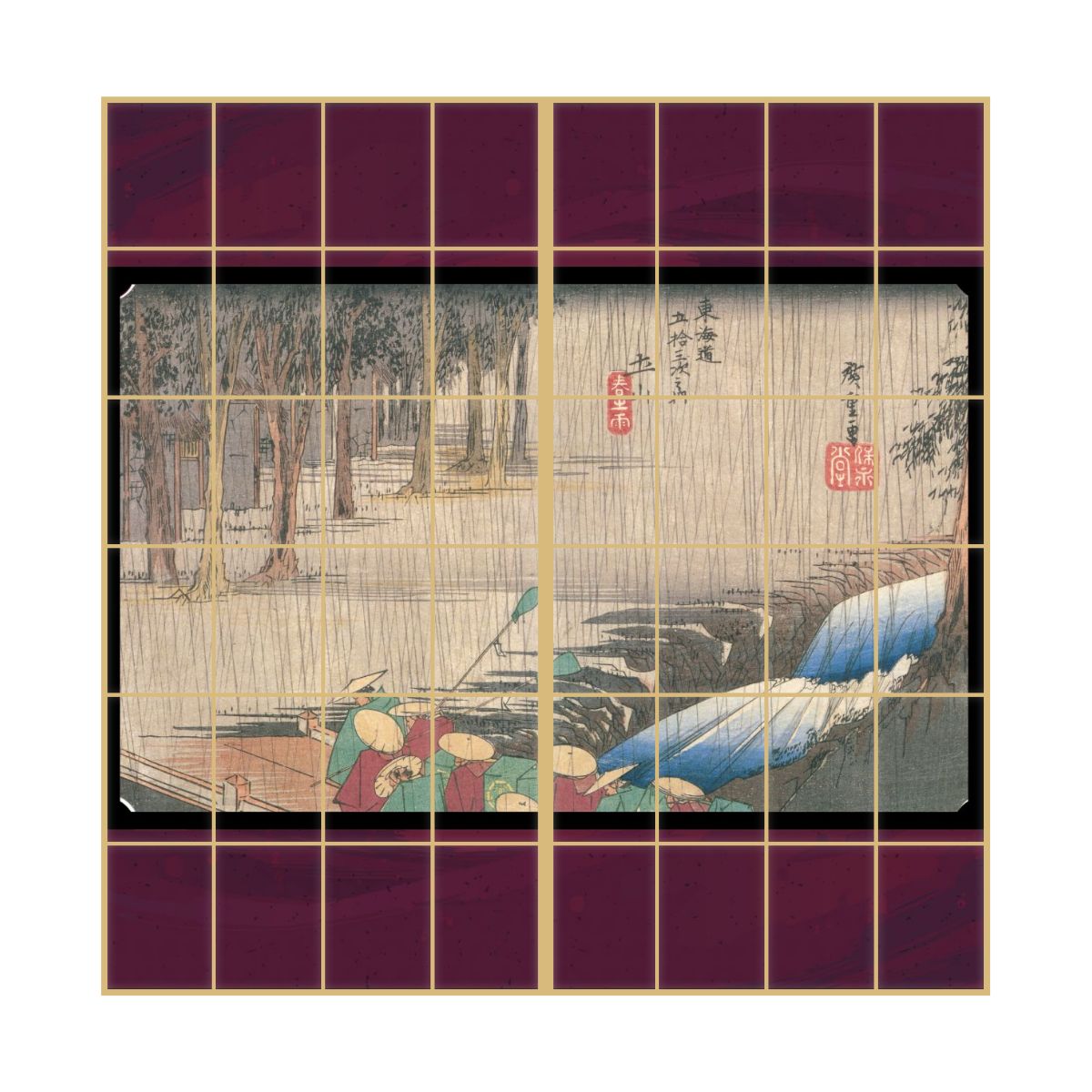 浮世絵 障子紙 東海道五十三次 歌川広重 土山 春之雨 2枚1組 のりで貼るタイプ 幅91cm×長さ182cm JTB-050S