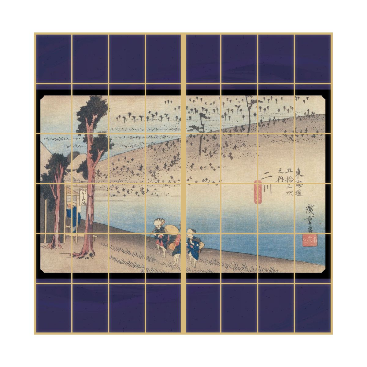 浮世絵 障子紙 東海道五十三次 歌川広重 二川宿 猿ヶ馬場 2枚1組 のりで貼るタイプ 幅91cm×長さ182cm JTB-034S