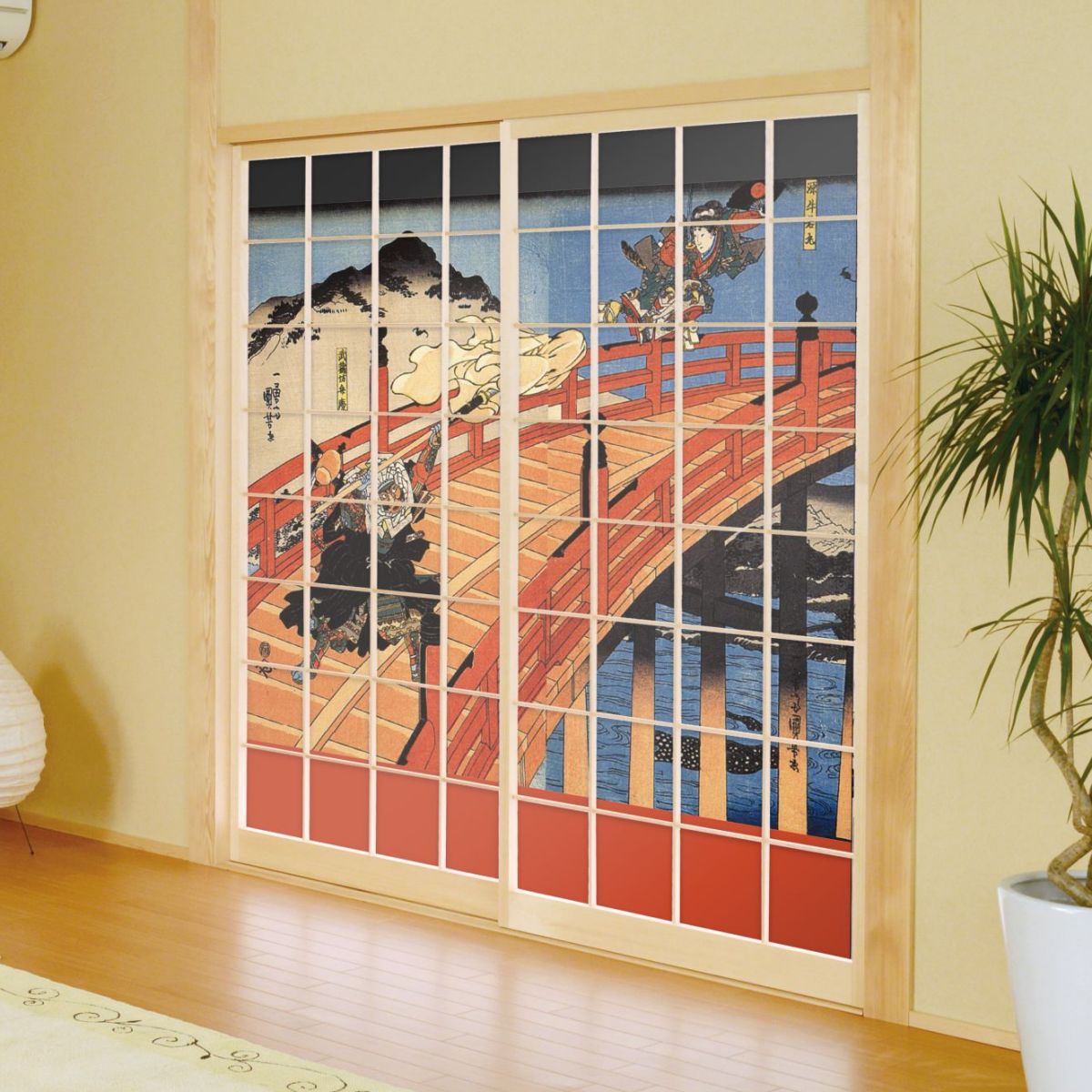 障子紙 和柄 浮世絵 歌川国芳 義経一代記 五条ノ橋之図 2枚1組 のりで貼るタイプ 幅91cm×長さ182cm JUK_006S