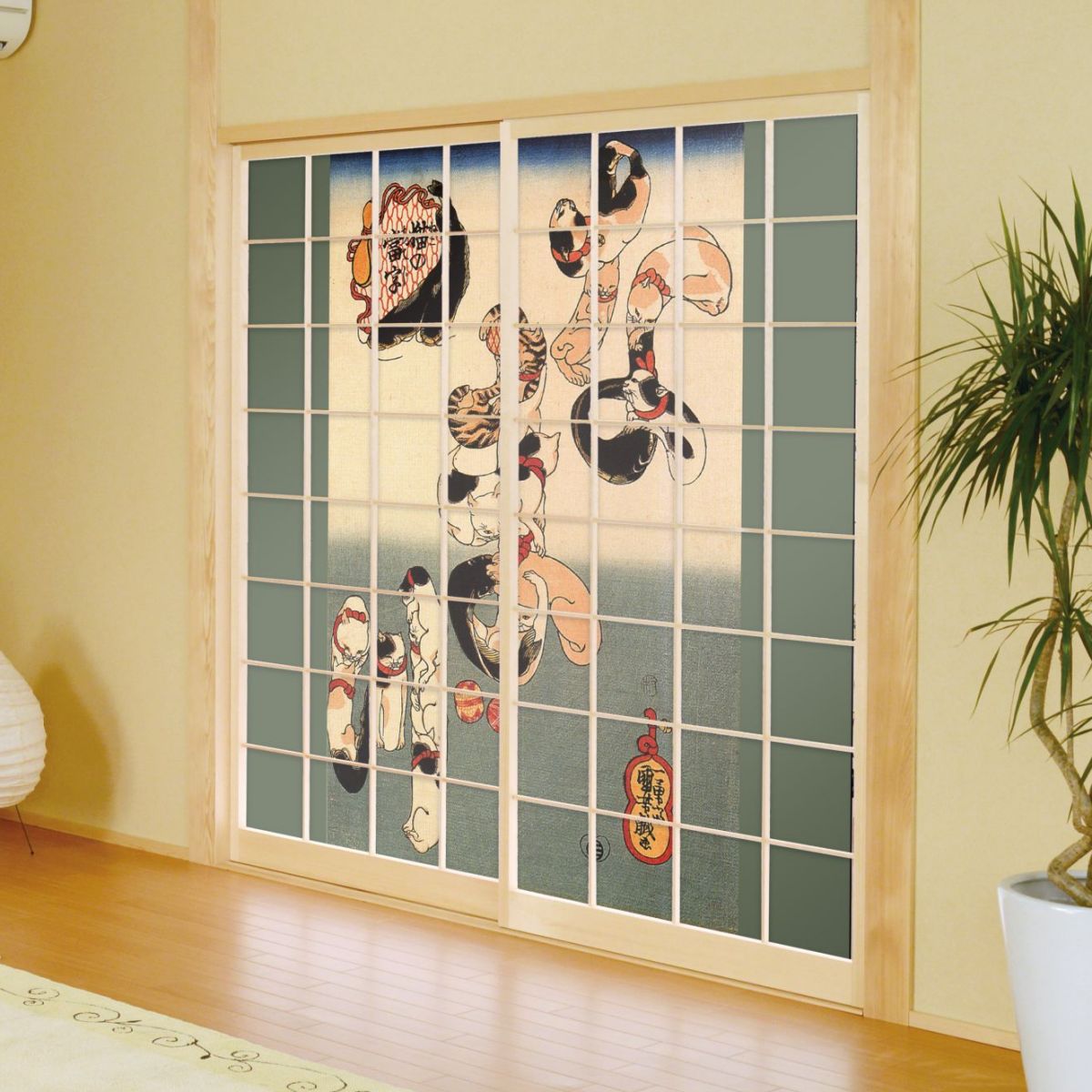 障子紙 和柄 浮世絵 歌川国芳 猫の當字 なまづ 2枚1組 のりで貼るタイプ 幅91cm×長さ182cm JUK_004S
