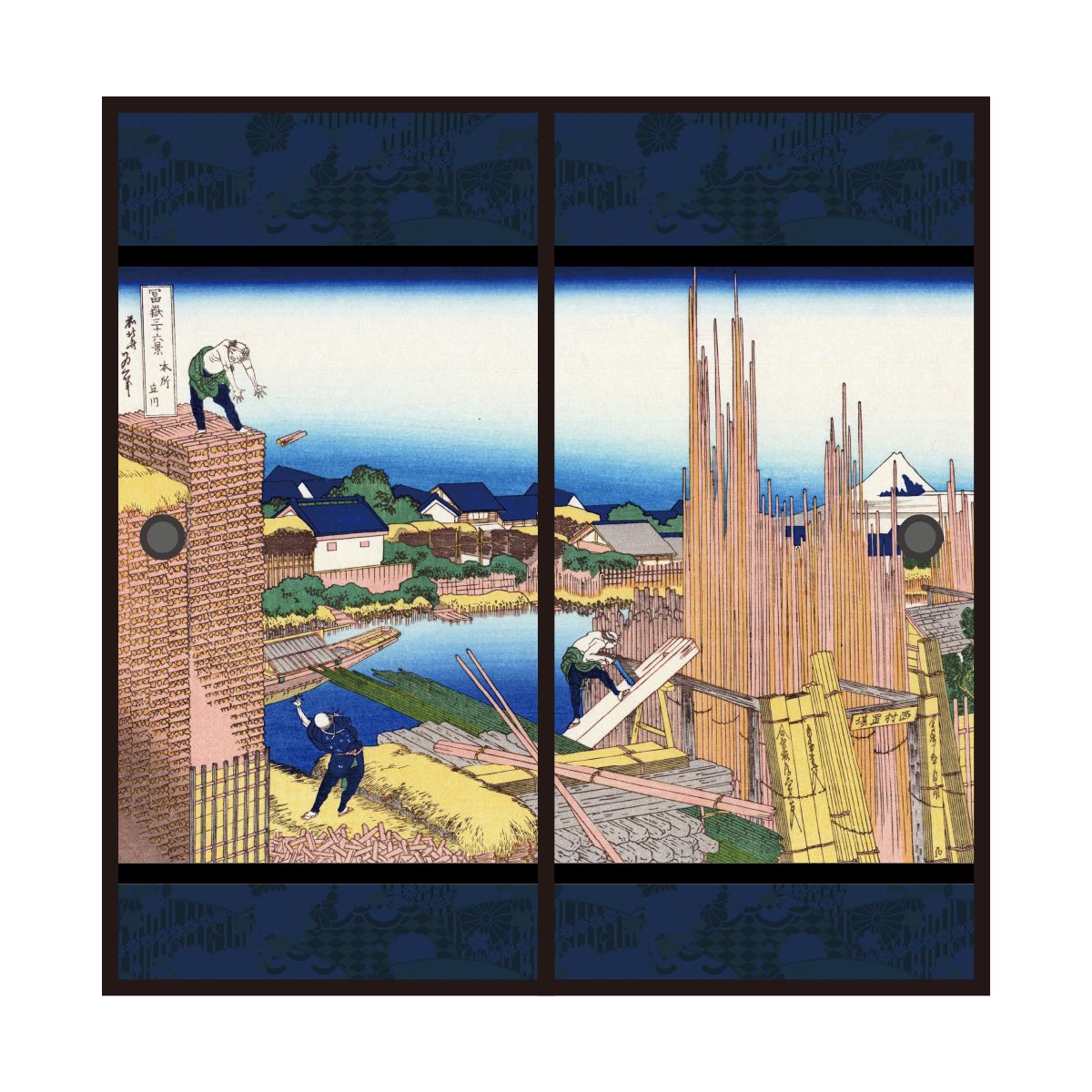 浮世絵 ふすま紙 葛飾 北斎 本所立川 2枚1組 水で貼るタイプ 幅91cm×長さ182cm 襖紙 JPK-010F