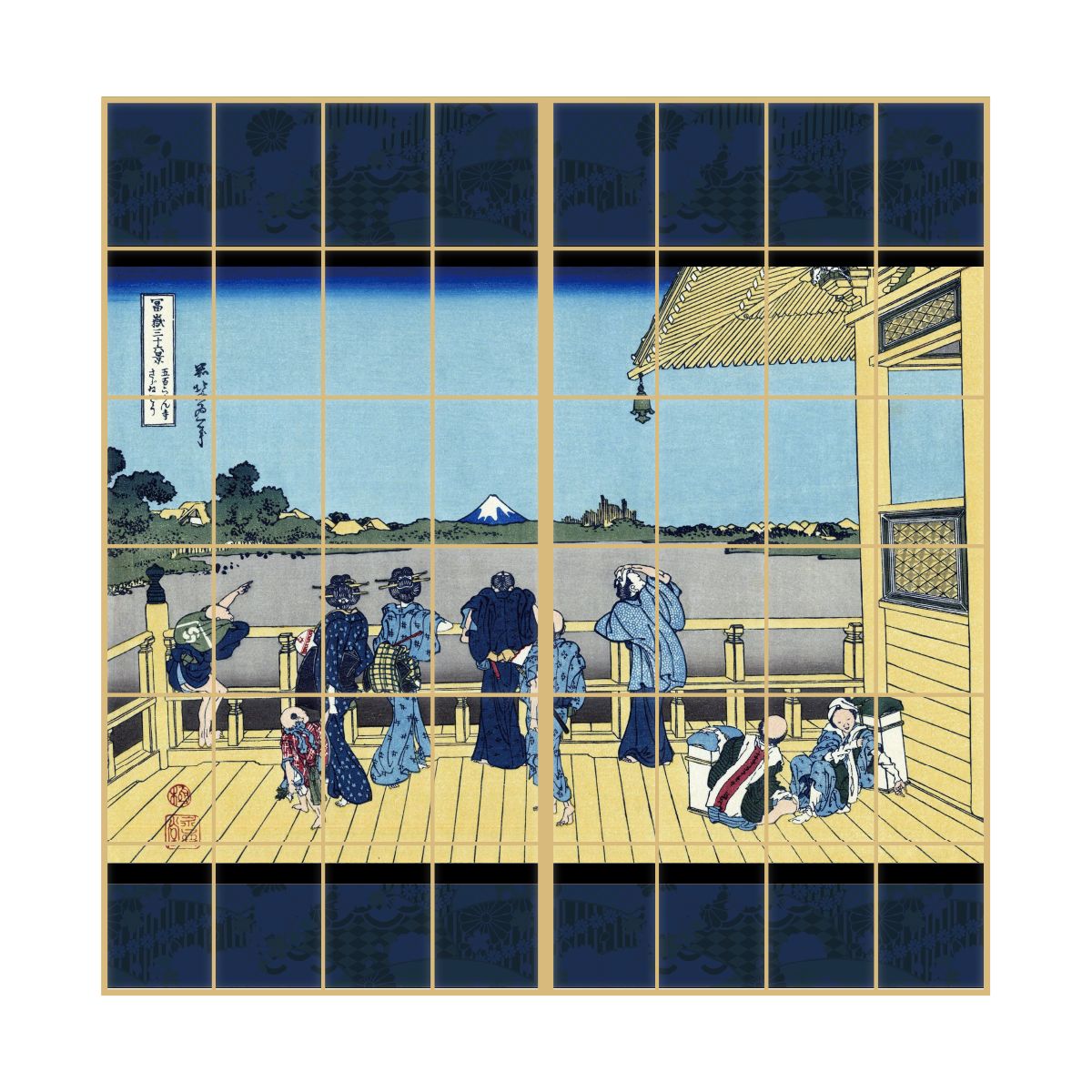 障子紙 和柄 浮世絵 葛飾北斎 五百らかん寺さざゐどう 2枚1組 のりで貼るタイプ 幅91cm×長さ182cm JPK-012S