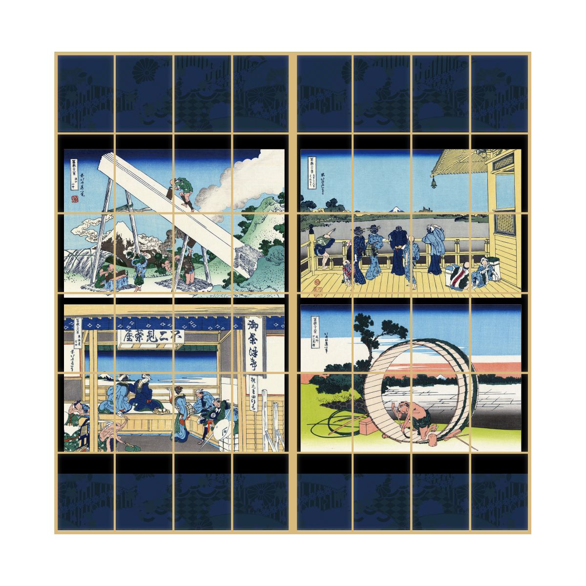 障子紙 和柄 浮世絵 葛飾北斎 人々の営み 2枚1組 のりで貼るタイプ 幅91cm×長さ182cm JPK-048S