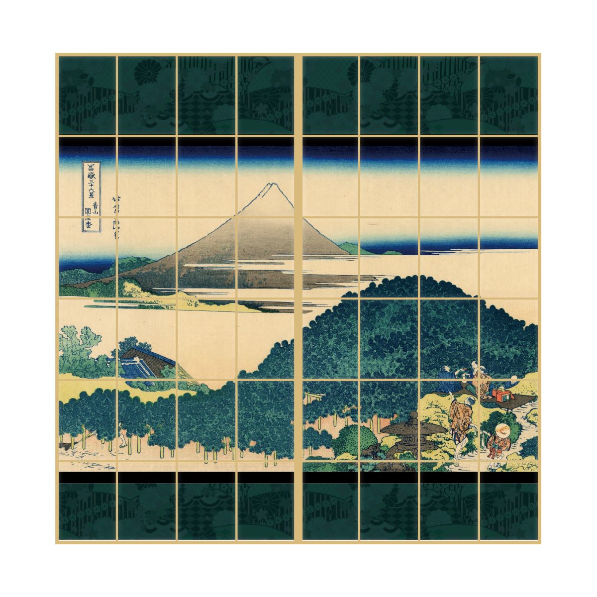 障子紙 和柄 浮世絵 葛飾北斎 青山圓座枩 2枚1組 のりで貼るタイプ 幅91cm×長さ182cm JPK-013S