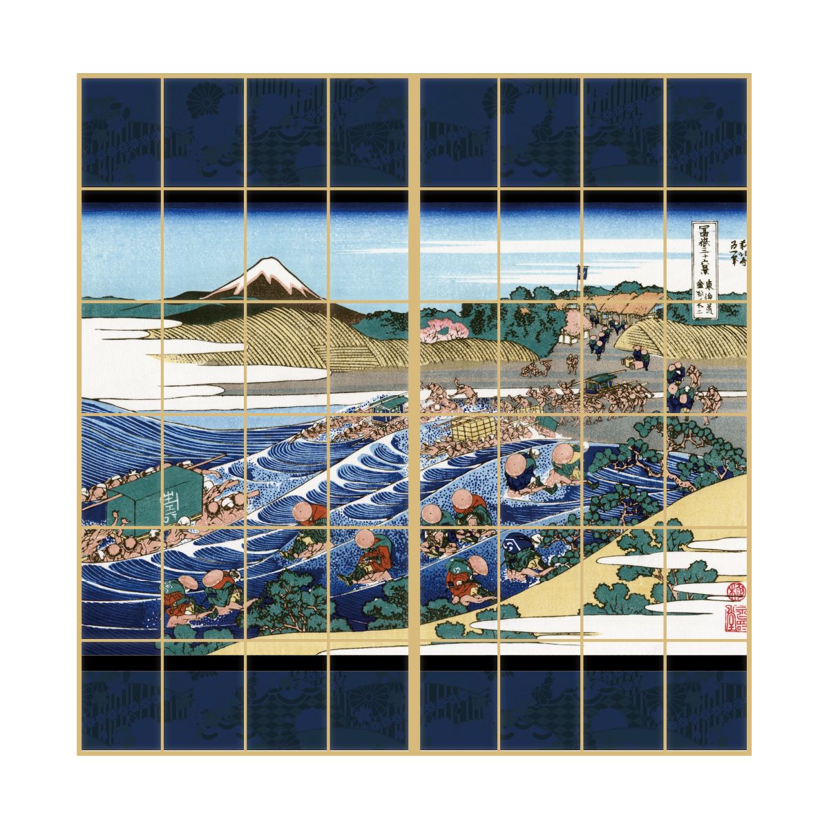 障子紙 和柄 浮世絵 葛飾北斎 東海道金谷ノ不二 2枚1組 のりで貼るタイプ 幅91cm×長さ182cm JPK-036S