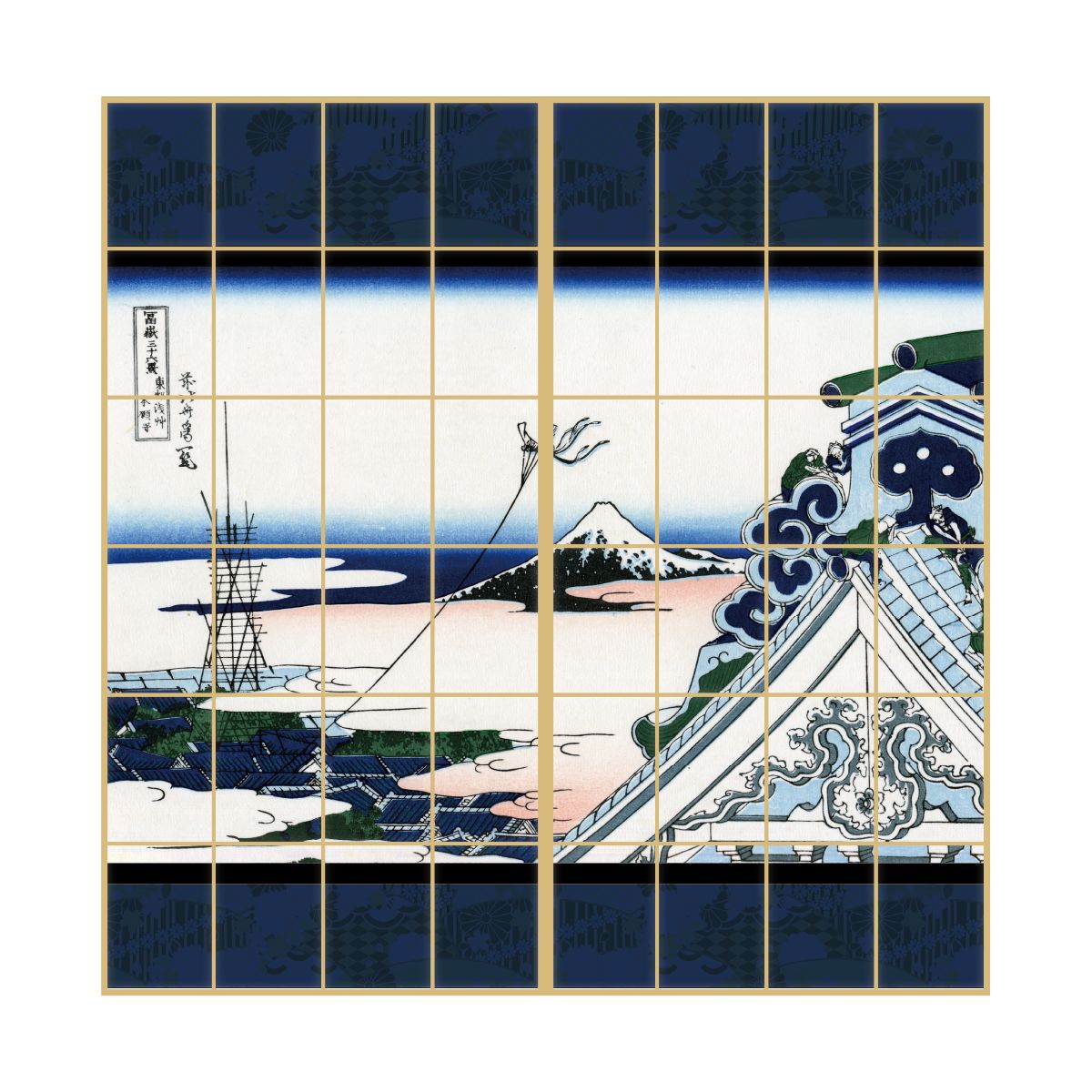 障子紙 和柄 浮世絵 葛飾北斎 東都浅艸本願寺 2枚1組 のりで貼るタイプ 幅91cm×長さ182cm JPK-009S
