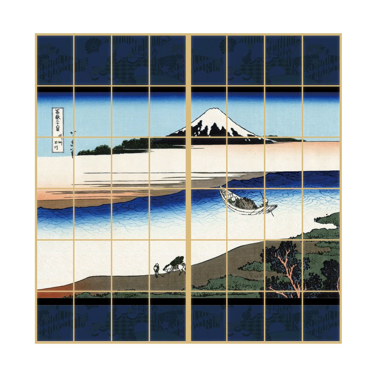 障子紙 和柄 浮世絵 葛飾北斎 武州玉川 2枚1組 のりで貼るタイプ 幅91cm×長さ182cm JPK-024S