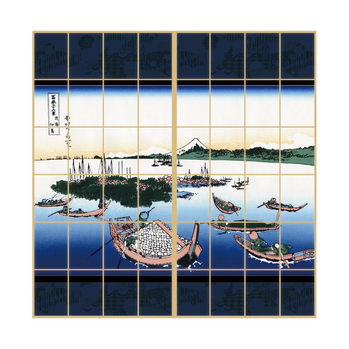 障子紙 和柄 浮世絵 葛飾北斎 武陽佃嶌 2枚1組 のりで貼るタイプ 幅91cm×長さ182cm JPK-019S