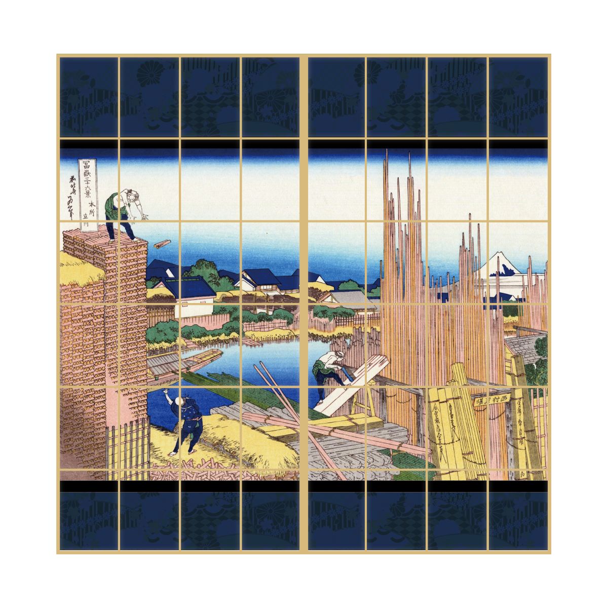 障子紙 和柄 浮世絵 葛飾北斎 本所立川 2枚1組 のりで貼るタイプ 幅91cm×長さ182cm JPK-010S