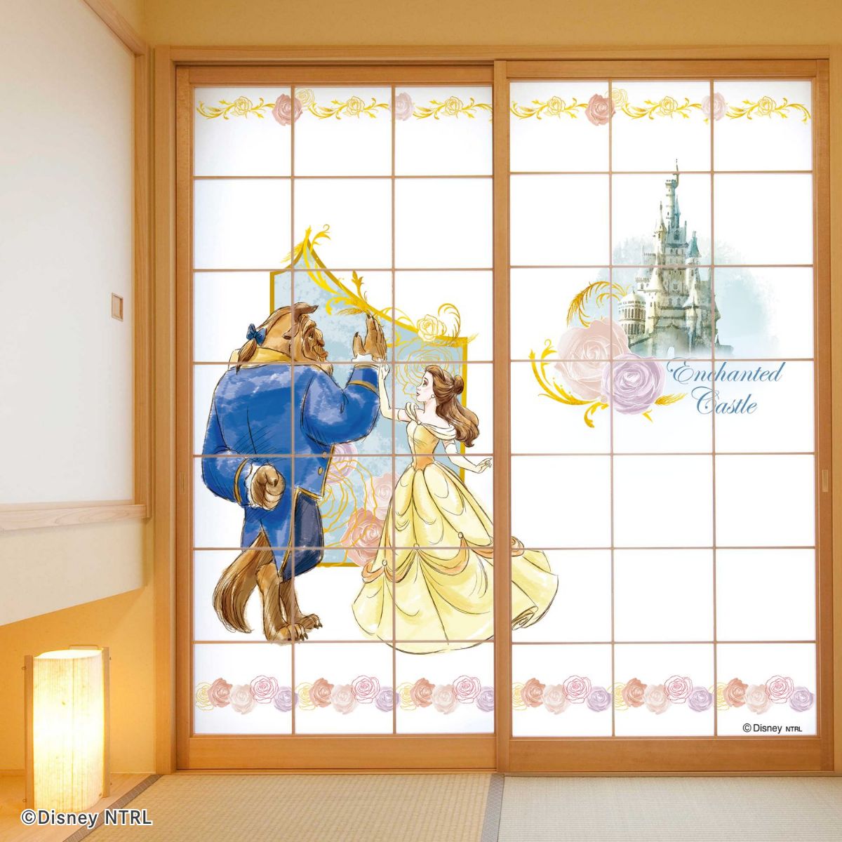 ディズニーキャラクター 障子紙 ディズニープリンセス 美女と野獣 ダンスフロア NTLD-040S のりで貼るタイプ 幅約92cm×長さ約182cm 2枚1組 アサヒペン