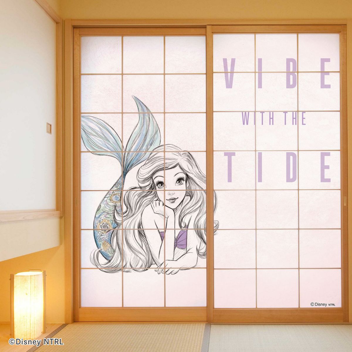 ディズニーキャラクター 障子紙 ディズニープリンセス リトル・マーメイド アリエル NTLD-041S のりで貼るタイプ 幅約92cm×長さ約182cm 2枚1組 アサヒペン