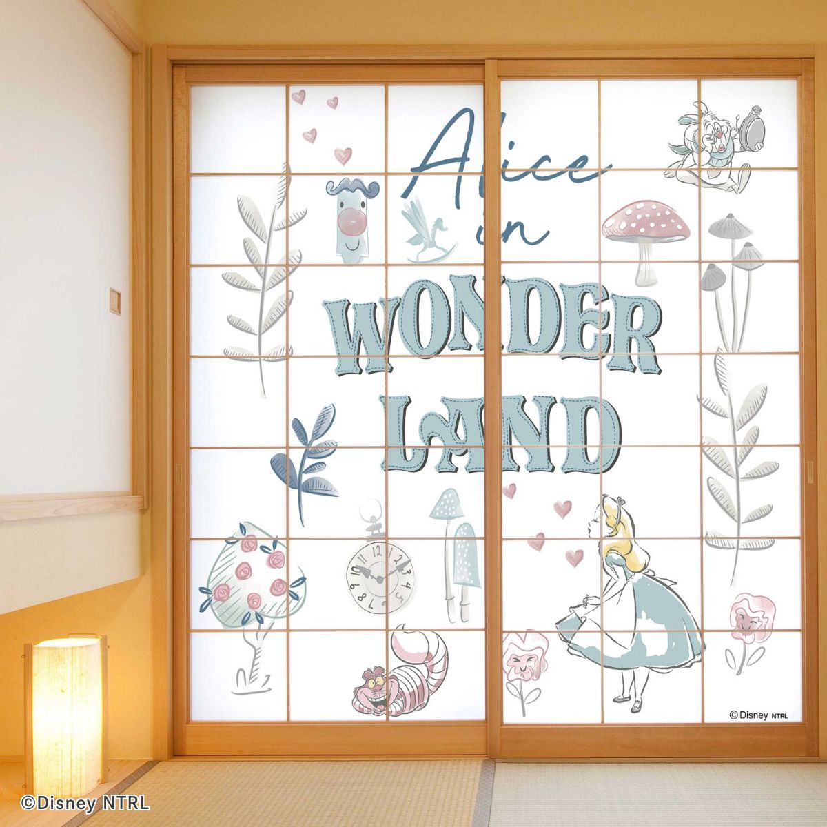 ディズニーキャラクター 障子紙 ふしぎの国のアリス NTLD-042S のりで貼るタイプ 幅約92cm×長さ約182cm 2枚1組 アサヒペン