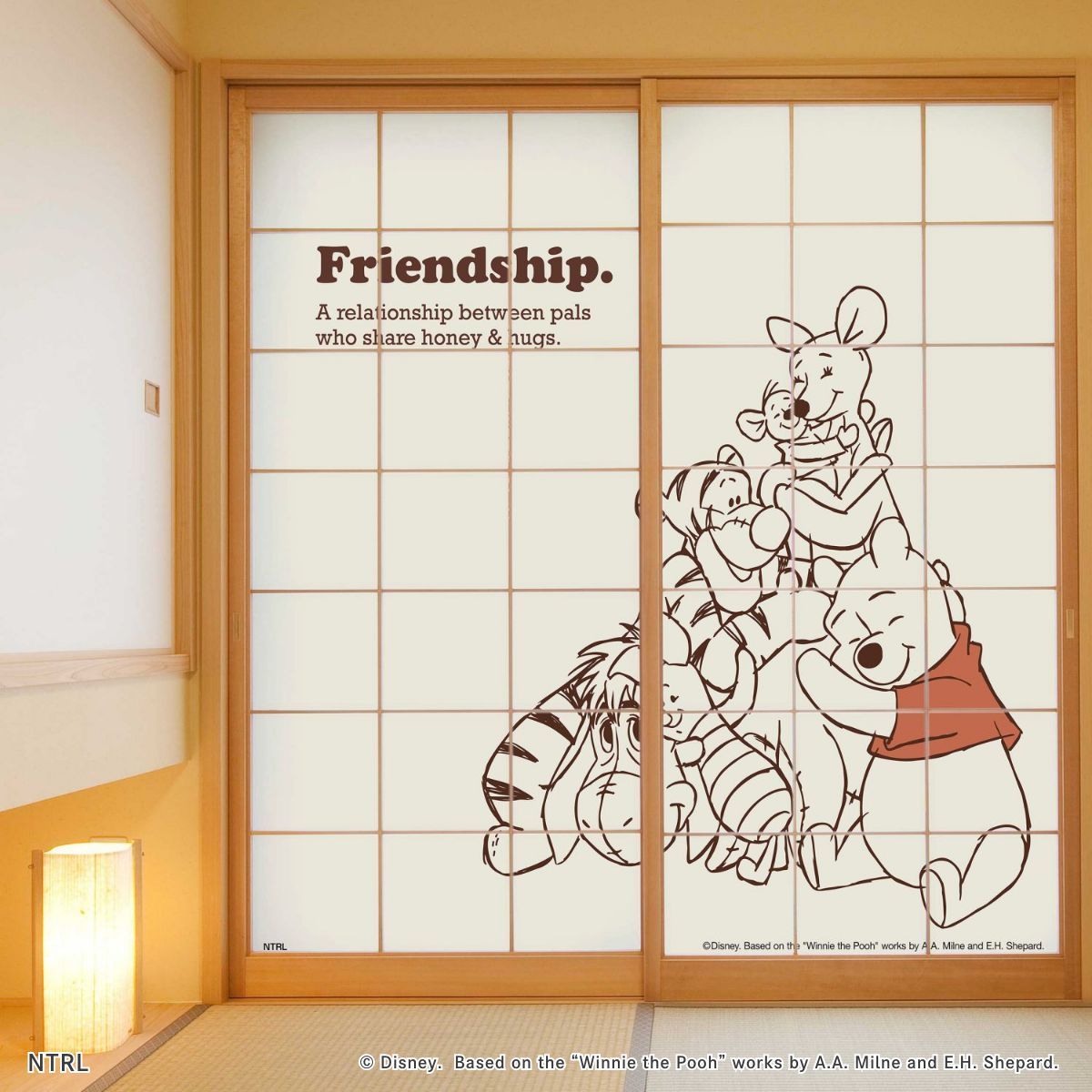 くまのプーさん ディズニーキャラクター 障子紙 大切な仲間 NTLD-045S のりで貼るタイプ 幅約92cm×長さ約182cm 2枚1組 アサヒペン