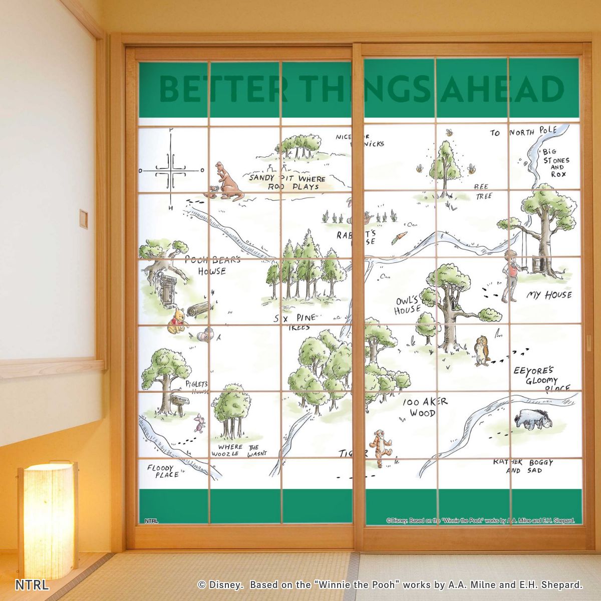 くまのプーさん ディズニーキャラクター 障子紙 100エーカーの森 NTLD-047S のりで貼るタイプ 幅約92cm×長さ約182cm 2枚1組 アサヒペン
