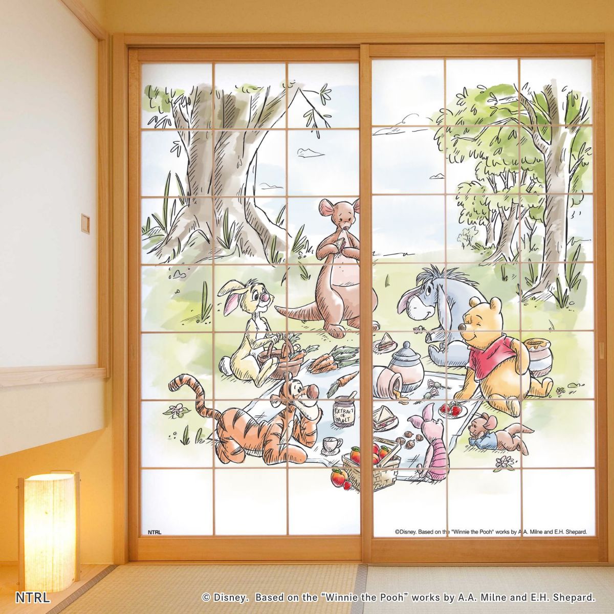 くまのプーさん ディズニーキャラクター 障子紙 ランチタイム NTLD-048S のりで貼るタイプ 幅約92cm×長さ約182cm 2枚1組 アサヒペン