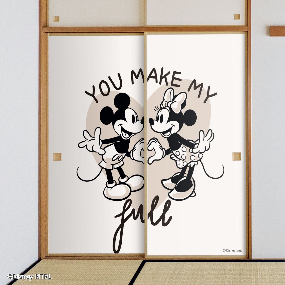ディズニーキャラクター ふすま紙 ミッキー＆ミニー M＆Mハート NTLD-034F 水で貼るタイプ 再湿 襖紙 幅約92cm×長さ約182cm 2枚1組 アサヒペン