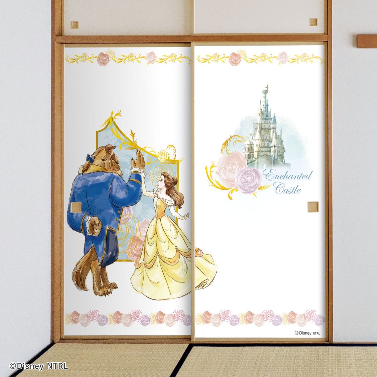 ディズニーキャラクター ふすま紙 ディズニープリンセス 美女と野獣 ダンスフロア NTLD-040F 水で貼るタイプ 再湿 襖紙 幅約92cm×長さ約182cm 2枚1組 アサヒペン