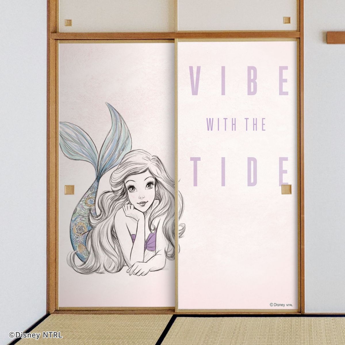 ディズニーキャラクター ふすま紙 ディズニープリンセス リトル・マーメイド アリエル NTLD-041F 水で貼るタイプ 再湿 襖紙 幅約92cm×長さ約182cm 2枚1組 アサヒペン