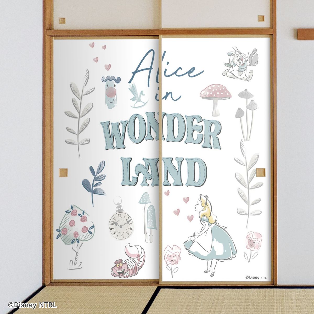 ディズニーキャラクター ふすま紙 ふしぎの国のアリス NTLD-042F 水で貼るタイプ 再湿 襖紙 幅約92cm×長さ約182cm 2枚1組 アサヒペン