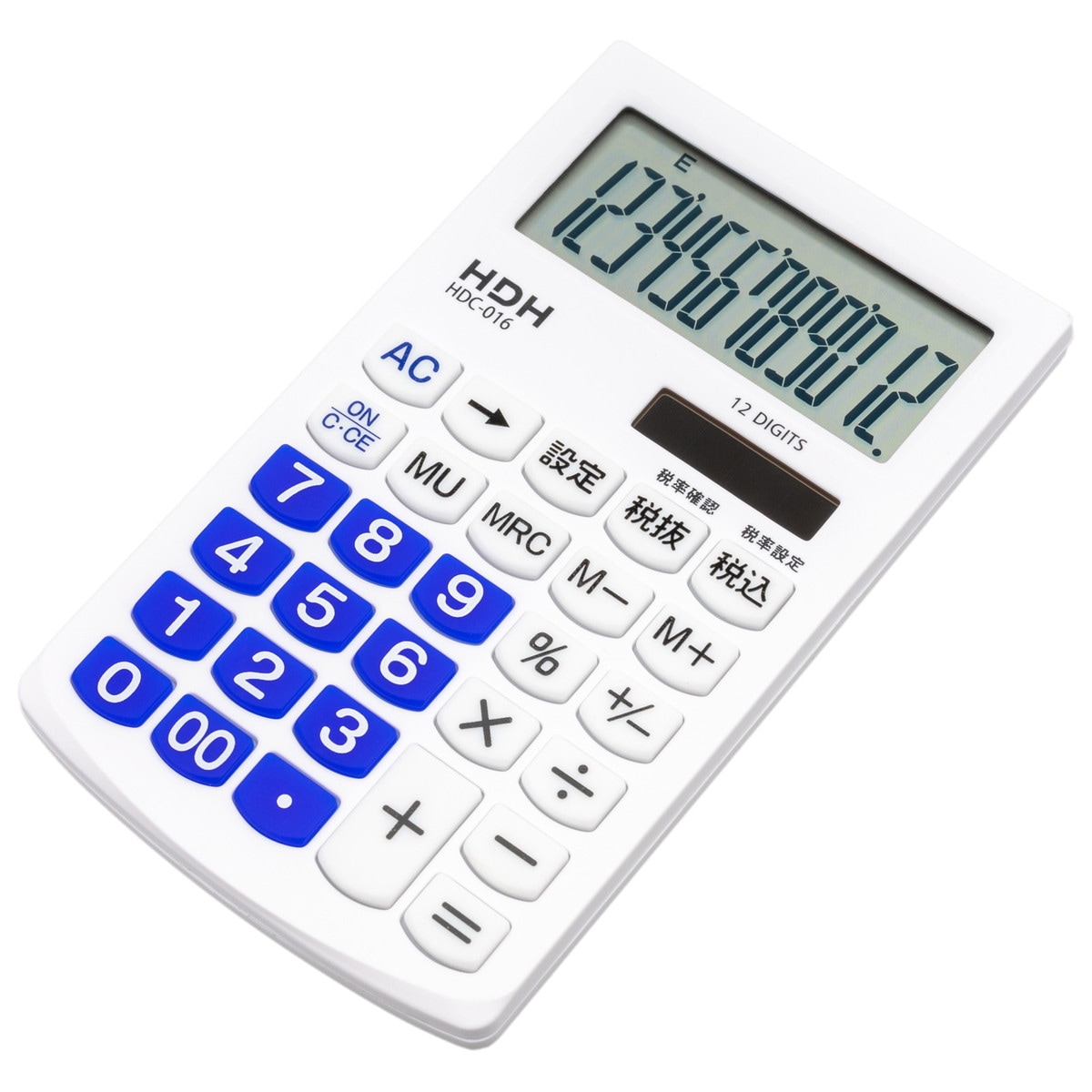 電卓 計算機 手帳タイプ 12桁 ホワイト 白 幅7.2×高さ12.2×奥行0.7cm 早打ち 税計算 小型 ソーラー シンプル HDC-016TBU